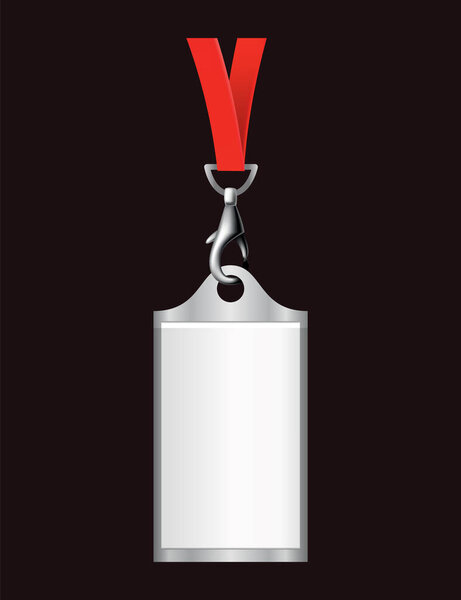 Blank identification badge. Plastic name holder, pass identification badging. Card, personal office tag or empty badge on lanyard realistic template