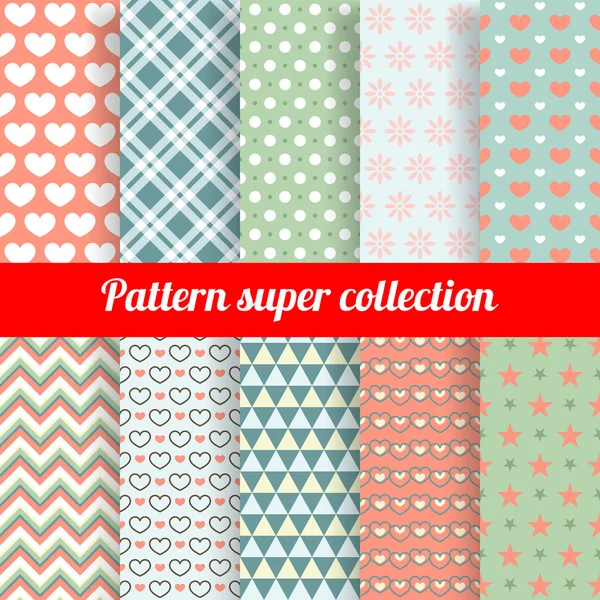 Collection de motifs Chic Vector Seamless. Coeur, fleur et forme de point . — Image vectorielle