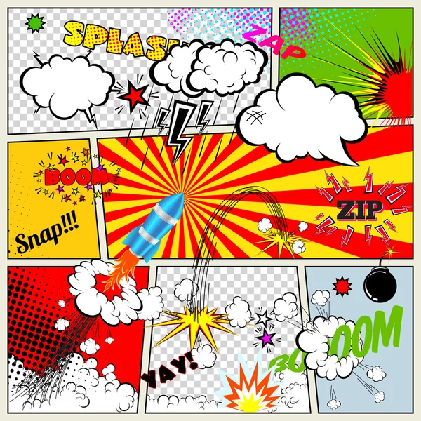 Set di elementi Retro Comic Book Vector Design, Speech e Thought Bubbles — Vettoriale Stock