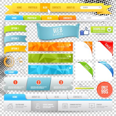 Vektör Web elemanları. Düğmeleri, geometrik afiş arka planlar, seçenekleri bayraklar