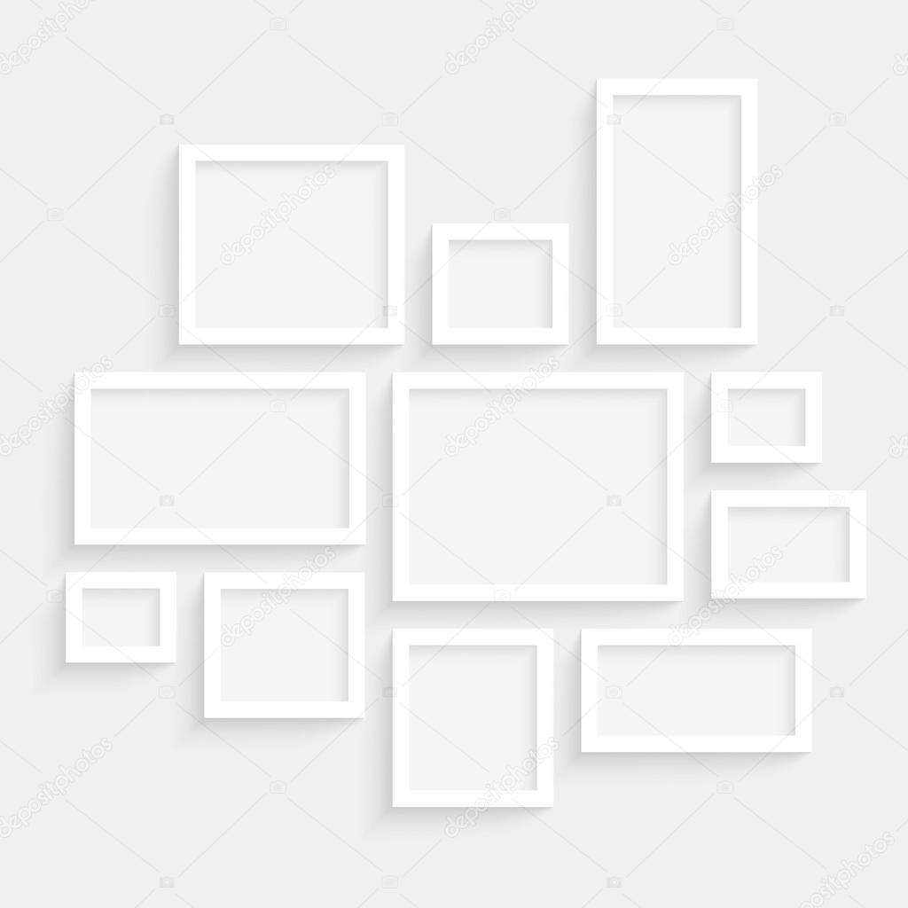 Vector Blank Frames Collection on Wall with Transparent Realistic Shadow Effects