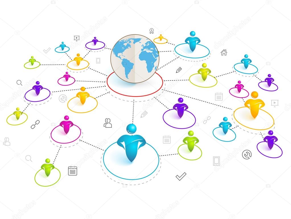 Isometric 3d Social Media Network. Vector Illustration with world map