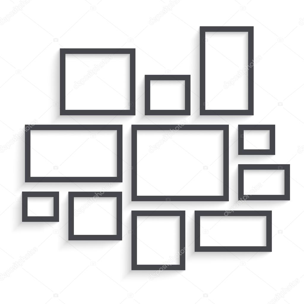 Vector Dark Blank Frames Collection on Wall with Transparent Realistic Shadow Effects