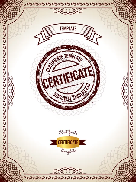 Certificaatsjabloon. Vectorillustratie van gouden gedetailleerde lege certificaat — Stockvector