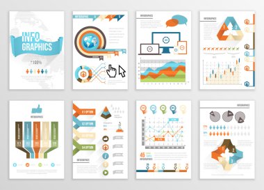Büyük dizi Infographics öğeleri iş illüstrasyonlar, el ilanı, sunu. Modern bilgi grafik ve sosyal medya pazarlama. Infographyc sayfa şablonu