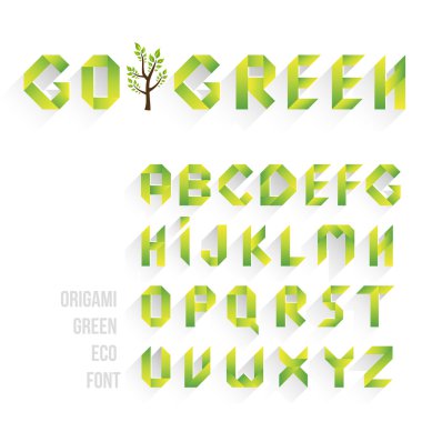 Origami yeşil Eco Font. Alfabe harfleri