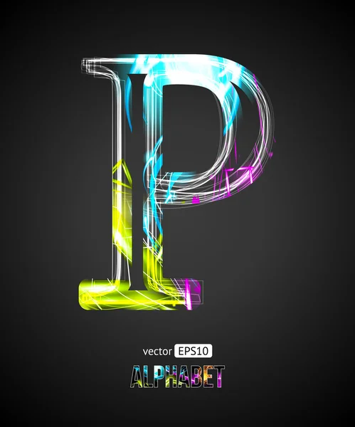 Vector Design Light Effect Alphabet. Letter P on a Black Background. — Stock Vector