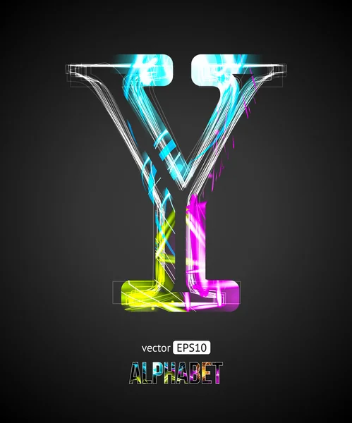 Vektor Design ljuseffekt alfabetet. Bokstaven Y på en svart bakgrund. — Stock vektor