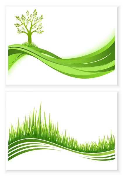 Σύνολο πράσινο δέντρο και χορτάρι ανάπτυξη διάνυσμα eco έννοια. Φύση φόντο. Συλλογή αφηρημένες εικόνες με copyspace. — Διανυσματικό Αρχείο