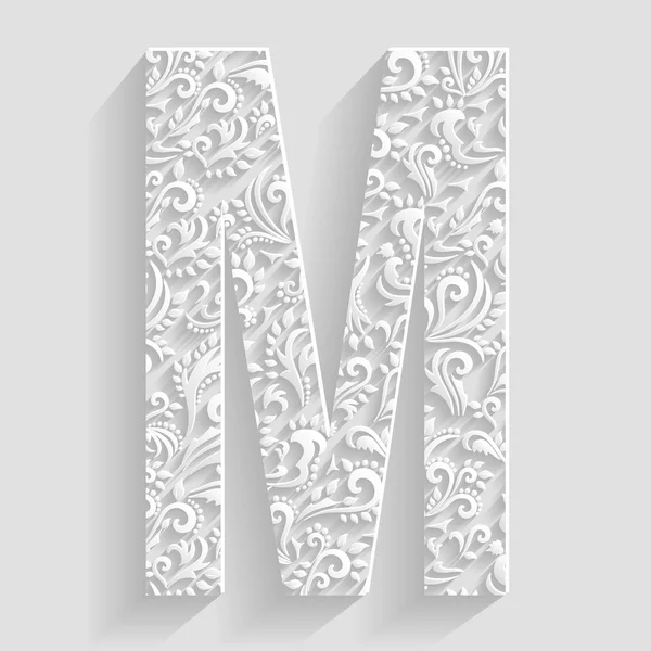 Lettera M. Vector Floral Biglietti d'invito Carattere decorativo — Vettoriale Stock