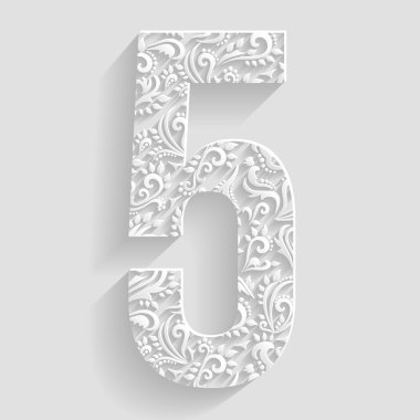 Sayı 5. vektör çiçek davetiye kartları dekoratif yazı tipi