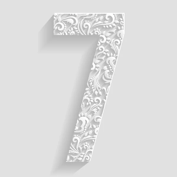 Número 7. Vector Floral Cartões de convite Decorative Font — Vetor de Stock