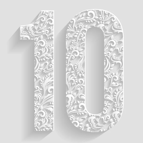 Número 10. Vector Floral Cartões de convite Decorative Font — Vetor de Stock