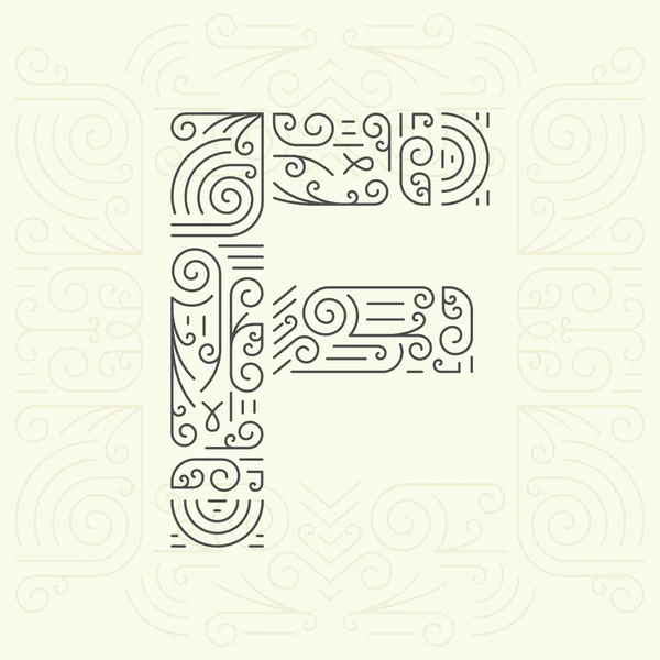Геометрический шрифт в стиле Vector Mono Line для текста, слогана, шаблона или рекламы. Элемент Golden Monogram Design для этикеток и значков. Буква F — стоковый вектор