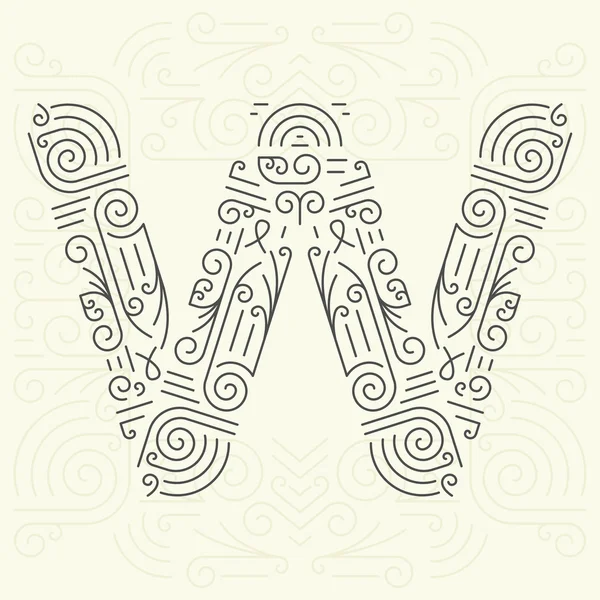 Vector Mono Line style Geometric Font Your for Text, Slogan, Template or Advertising. Golden Monogram Design element for Labels and Badges. Letter W — Wektor stockowy