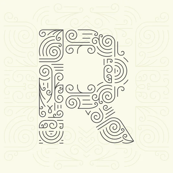 Vector Mono Line style Geometric Font Your for Text, Slogan, Template or Advertising. Golden Monogram Design element for Labels and Badges. Letter R — Διανυσματικό Αρχείο