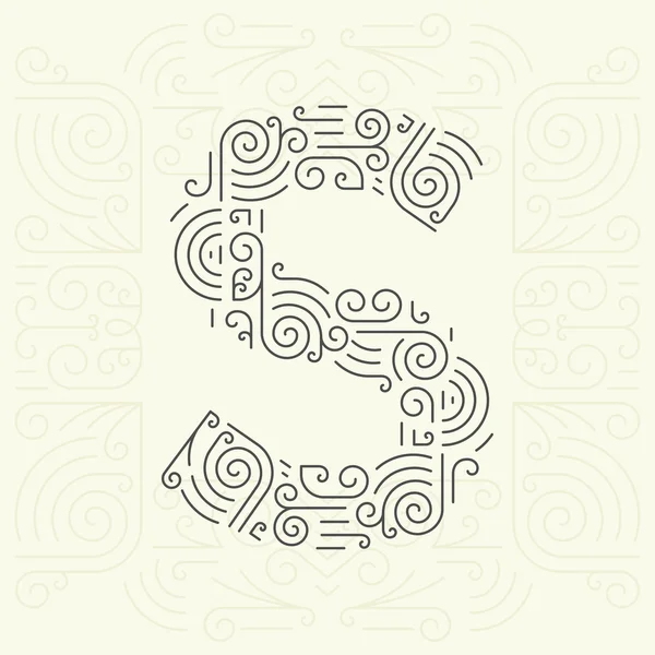 Vector Mono Line style Geometric Font Tu para Texto, Eslogan, Plantilla o Publicidad. Elemento de diseño de monograma dorado para etiquetas e insignias. Letra S — Archivo Imágenes Vectoriales