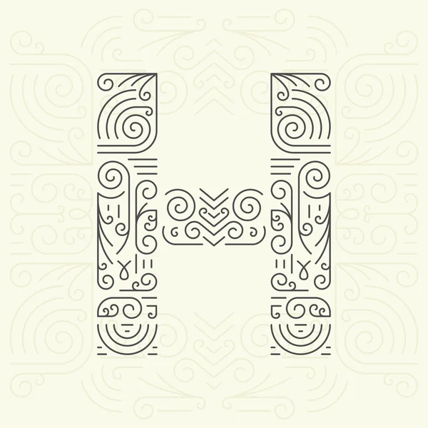 Геометрический шрифт в стиле Vector Mono Line для текста, слогана, шаблона или рекламы. Элемент Golden Monogram Design для этикеток и значков. Буква H — стоковый вектор