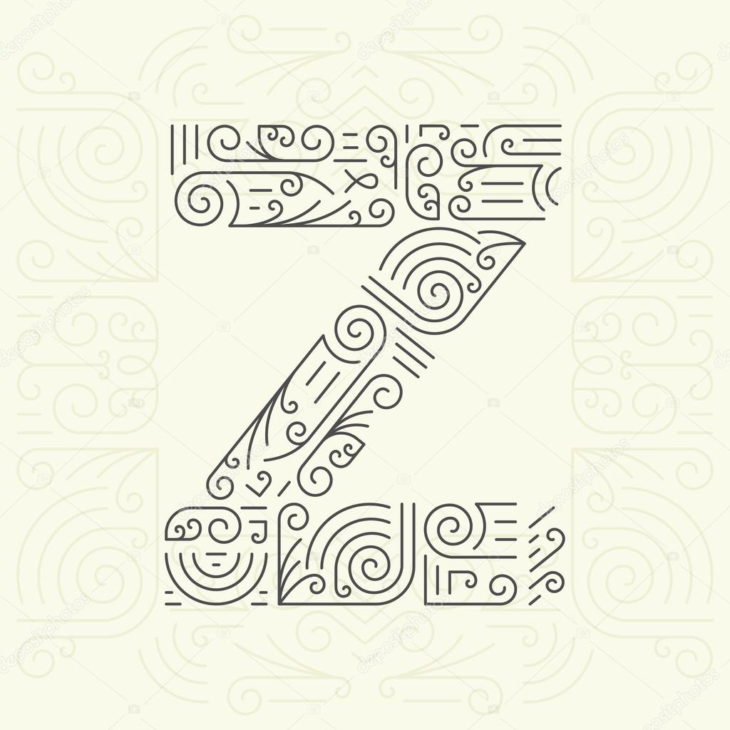Vector Mono Line style Geometric Font Your for Text, Slogan, Template or Advertising. Golden Monogram Design element for Labels and Badges. Letter Z