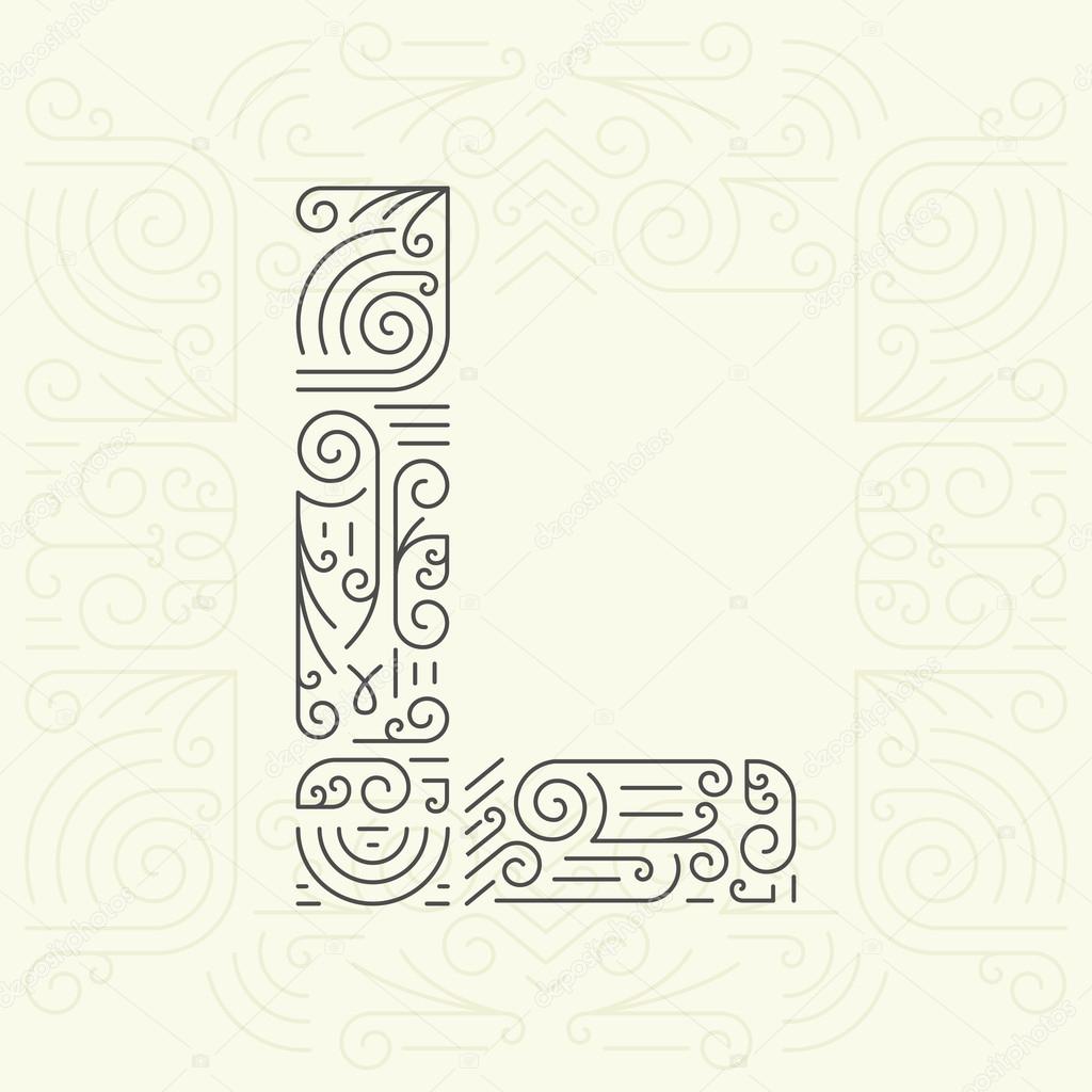 Vector Mono Line style Geometric Font Your for Text, Slogan, Template or Advertising. Golden Monogram Design element for Labels and Badges. Letter L