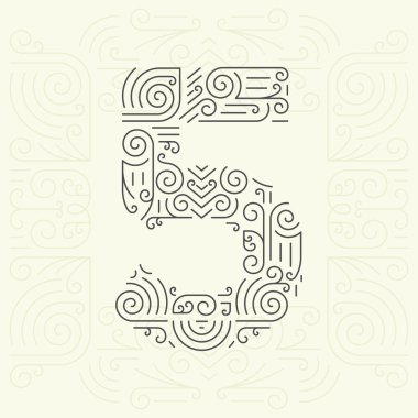 Mono çizgi stili geometrik yazı tipi için Your metni vektör. Sayı 5