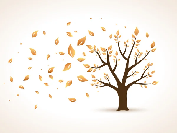 Altın sonbahar. Soyut vektör ağaç rüzgarla sarsıldı — Stok Vektör