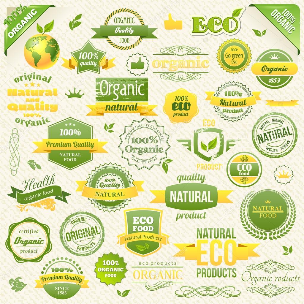 Collection Vector Organic Food, Eco, Bio Labels and Elements. Logo elements for Food and Drink.