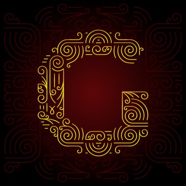 Vector Gold Mono Line style Geometric Font for Design Text, Slogan, Template or Advertising. Golden Monogram Design elements for Invitation, Postcard, Badges or Advertising. Letter G