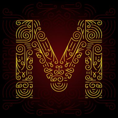 Vector Gold Mono Line style Geometric Font for Design Text, Slogan, Template or Advertising. Golden Monogram Design elements for Invitation, Postcard, Badges or Advertising. Letter M