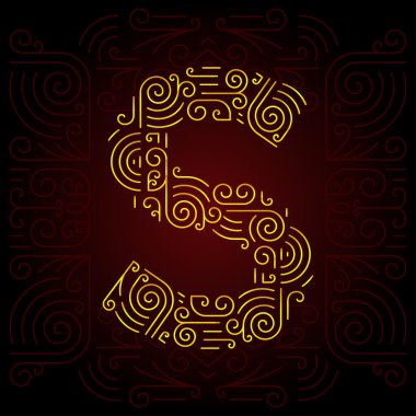 Vector Gold Mono Line style Geometric Font for Design Text, Slogan, Template or Advertising. Golden Monogram Design elements for Invitation, Postcard, Badges or Advertising. Letter S