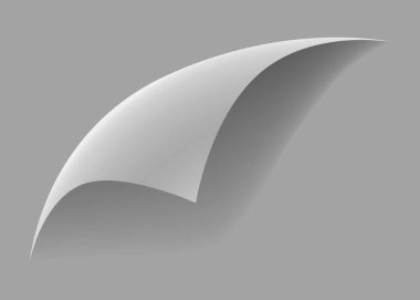 Kıvrılmış kağıt köşesi. Eğri sayfa köşesi, sayfa kenarı kıvrımlı ve gerçekçi gölgesi olan eğri kağıt çarşaf. Kağıt köşe katlaması beyaz arkaplanda izole edildi.