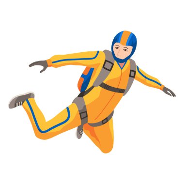 Çizgi film paraşütçüsü karakteri. Uçaktan atlayan bir adam, serbest düşüş, gökyüzünde uçmak, insanlar farklı pozlarda düşmek, aşırı spor..