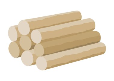 İnşaat malzemesi. Yuvarlak ağaç yığını. Binalar için çizgi film malzemeleri işe yarıyor. İnşaat konsepti. İllüstrasyon inşaat sahaları veya yenileme çalışmaları için kullanılabilir.