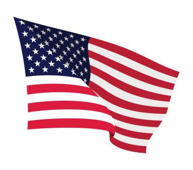 ABD bayrağı sallıyor. Beyaz arka planda izole edilmiş Amerikan ulusal sembolü. Sancak tasarım ögesi.