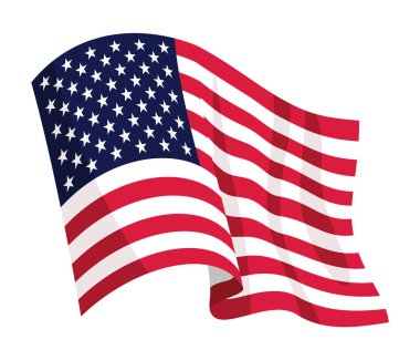 ABD bayrağı sallıyor. Beyaz arka planda izole edilmiş Amerikan ulusal sembolü. Sancak tasarım ögesi.