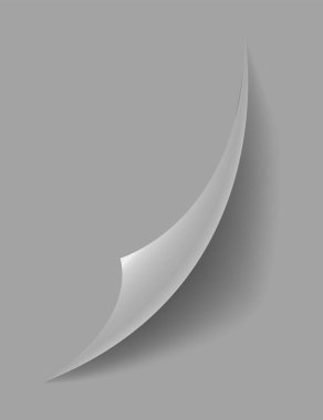 Kıvrılmış kağıt köşesi. Eğri sayfa köşesi, sayfa kenarı kıvrımlı ve gerçekçi gölgesi olan eğri kağıt çarşaf. Kağıt köşe katlaması beyaz arkaplanda izole edildi.