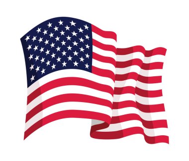 ABD bayrağı sallıyor. Beyaz arka planda izole edilmiş Amerikan ulusal sembolü. Sancak tasarım ögesi.