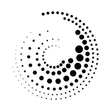 Yarım tonluk noktalı hız çizgileri çemberi. Geometrik sanat daire şeklinde. Yuvarlak girdap hareketi sembolü. Yarım tonluk dairesel noktalı çerçeve. Vektör tasarım ögeleri.