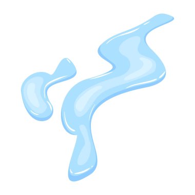 Su birikintisi. Düz çizgi film şeklinde mavi sıvı şekil. Temiz sıvı damlası tasarım elementi beyaz arkaplanda izole.