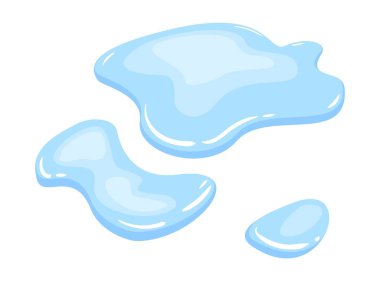 Su birikintisi. Düz çizgi film şeklinde mavi sıvı şekil. Temiz sıvı damlası tasarım elementi beyaz arkaplanda izole.