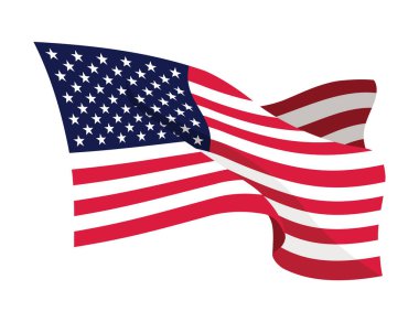 ABD bayrağı sallıyor. Beyaz arka planda izole edilmiş Amerikan ulusal sembolü. Sancak tasarım ögesi.
