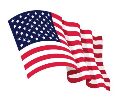 ABD bayrağı sallıyor. Beyaz arka planda izole edilmiş Amerikan ulusal sembolü. Sancak tasarım ögesi.