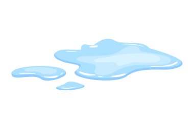 Su birikintisi. Düz çizgi film şeklinde mavi sıvı şekil. Temiz sıvı damlası tasarım elementi beyaz arkaplanda izole.