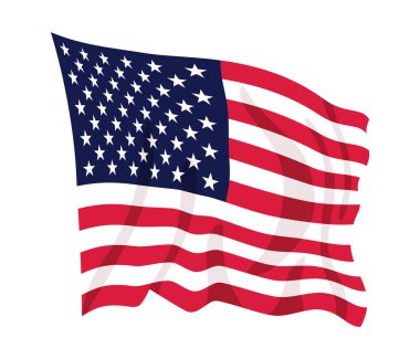 ABD bayrağı sallıyor. Beyaz arka planda izole edilmiş Amerikan ulusal sembolü. Sancak tasarım ögesi.