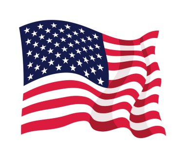 ABD bayrağı sallıyor. Beyaz arka planda izole edilmiş Amerikan ulusal sembolü. Sancak tasarım ögesi.