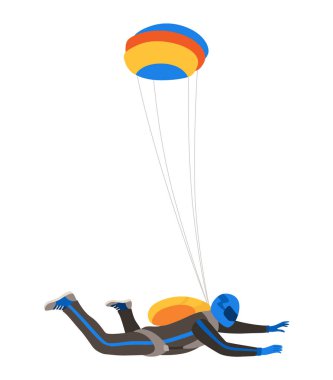 Çizgi film paraşütçüsü karakteri. Uçaktan atlayan bir adam, serbest düşüş, gökyüzünde uçmak, insanlar farklı pozlarda düşmek, aşırı spor..