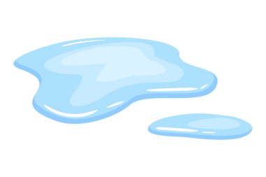 Su birikintisi. Düz çizgi film şeklinde mavi sıvı şekil. Temiz sıvı damlası tasarım elementi beyaz arkaplanda izole.