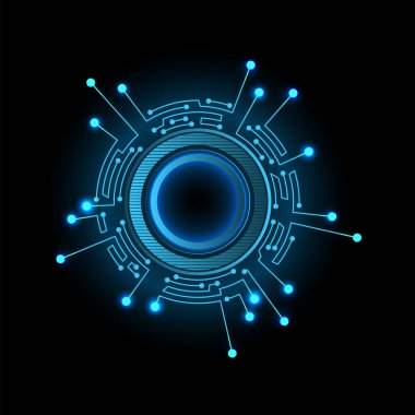 Devre panosu daire çerçevesi. Soyut dijital yuvarlak çerçeve, donanım tahtası ve elektronik ana kart modeli vektörü. Bilim programlanıyor, bilgisayar sistemi ögesi.