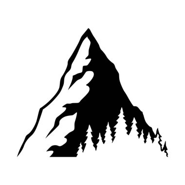 Siyah dağ, tepe ve kaya silueti. Kar tepeleri ve tepeleri olan kayalık sırtı ve vektör kayalığı. Dağ manzarası silueti, yürüyüş sporu, turizm, açık hava macerası ve kamp temaları.