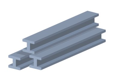 Kurulumu bekleyen sahte kirişler, montaj için hazırlanan kümelenmiş çelik bileşenler, önceden hazırlanmış çelik destek elementleri inşaata hazır.